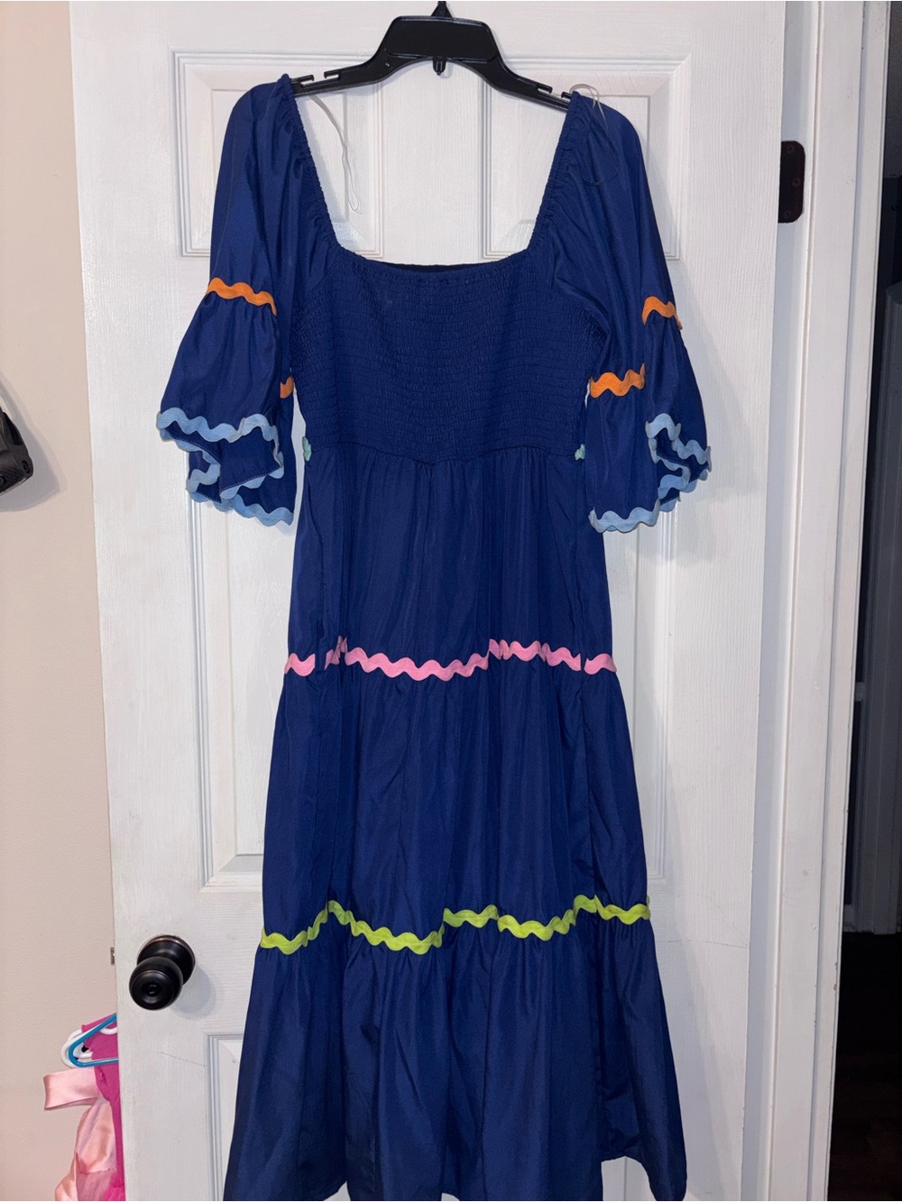 entro Navy Blue Tiered Maxi Dress with Multicolor Rickrack - Picture 3 of 4